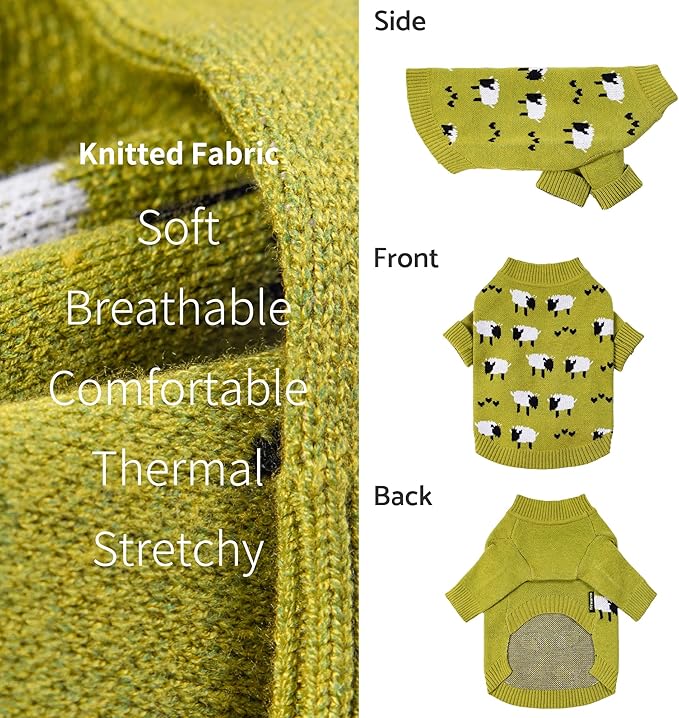 Fitwarm Funny Sheep Dog Sweater, Thermal Winter Clothes for Small Dogs - Boy & Girl - Holiday Clothes - Pullover Jumper - Pet Outfit - Black, Green, White - Medium