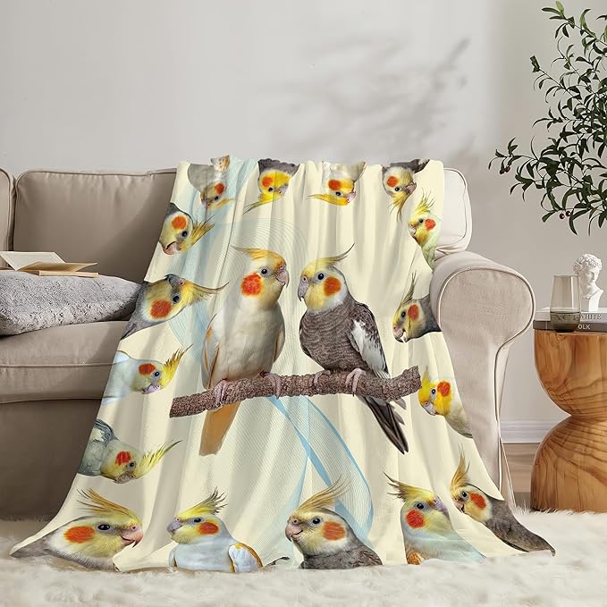 Parrot Bird Throw Blanket Cute Cockatiel Stuff Gifts for Kids Girls Boys Adults Women Men Soft Cozy Warm Plush Fluffy Fuzzy Fleece Blanket Decor 50''X60''