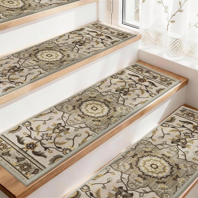 COSY HOMEER Stair Treads for Wooden Steps Washable Non Slip Stair Treads 8" X 30" Soft Stair Carpet Treads Reusable Indoor Stair Runner Rug for Kids, Elders and Pets 4pcs