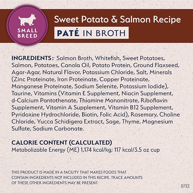Natural Balance Limited Ingredient Small Breed Adult Wet Dog Food, Sweet Potato & Salmon Recipe for Sensitive Stomachs - 3.5oz Cups (Case of 12)