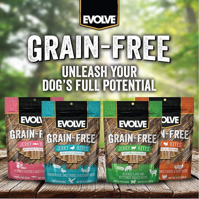 Evolve Grain Free Duck, Pea and Blueberry Jerky Bites Dog Treats