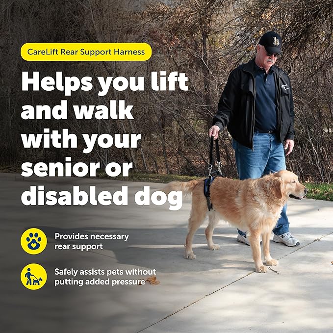 PetSafe CareLift Rear Support Harness - Lifting Aid with Handle and Shoulder Strap - Fits Waist Measuring 27-37 inches, Dog Weight 70lb-130lb, Large, Black
