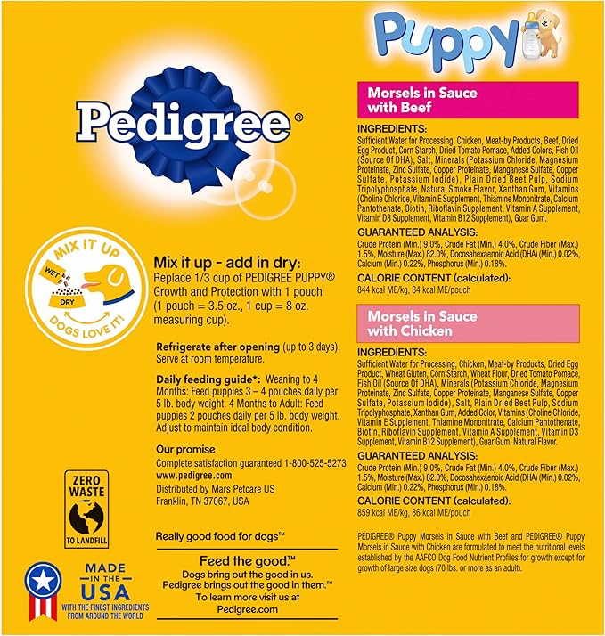 Pedigree Puppy Soft Wet Dog Food 8-Count Variety Pack, 3.5 Oz Pouches, 8 Count (Pack of 1)