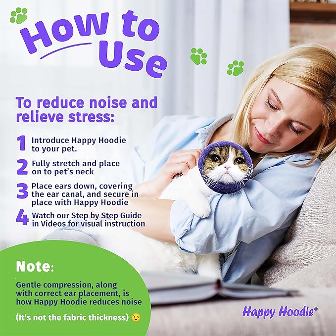 Happy Hoodie The Original Dog & Cat Calming Band - American Brand - Anxiety Relief/Noise Protection-Grooming-Thunder-Fireworks (Small, Black) - Since 2008
