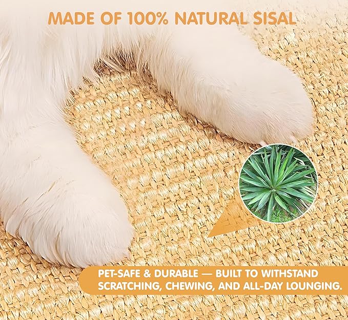 Rabbit Toys & Bunny Mat, Natural Sisal Nesting Pad Scratching Pad for Indoor Cage, 2-in-1 Bedding Mat & Chew Toy for Teething & Play, Helps Nail Health (2PCS, 16x12in)