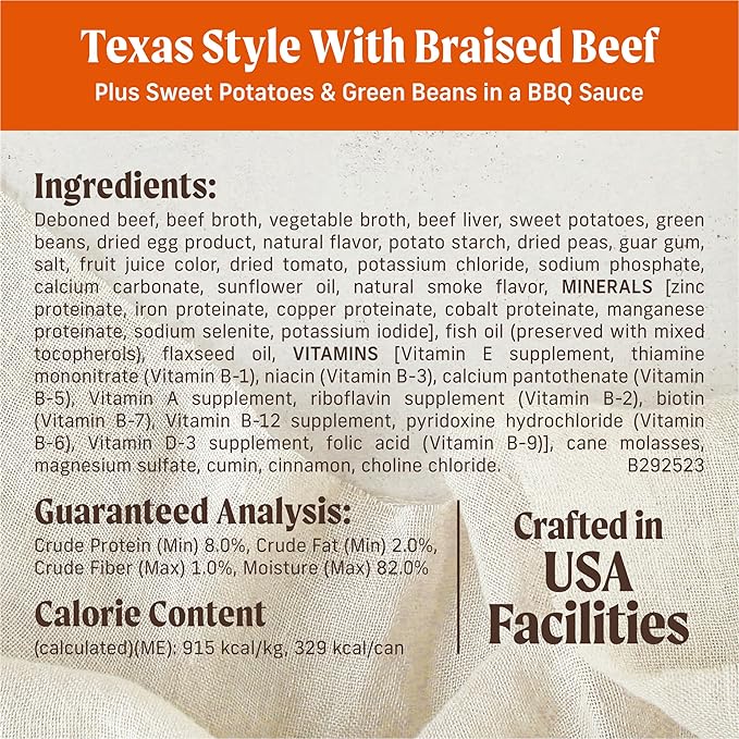 Merrick Slow-Cooked BBQ Premium Healthy Real Meat Grain Free Canned Dog Food, Texas Style With Braised Beef - (Pack of 12) 12.7 oz. Cans