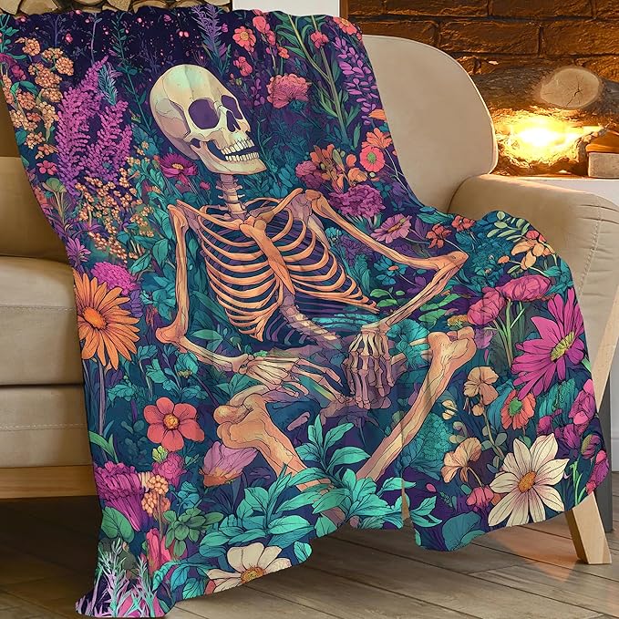 Skull Throw Blanket Skeleton Stuff Gifts for Kids Girls Boys Adults Women Man Soft Cozy Warm Plush Fluffy Fuzzy Fleece Blanket Decor 40''X50''