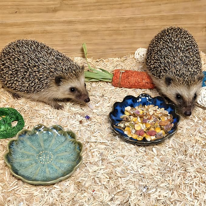 Kathson Ceramic Hamster Food Bowl, Guinea Pig Food Bowls,Rats Anti-Turning Feeding Dish,Small Animals Water Drinking Bowls for Squirrel, Chinchilla, Hedgehog, Gerbil, Dwarf Syrian (4 pcs Sunflower)