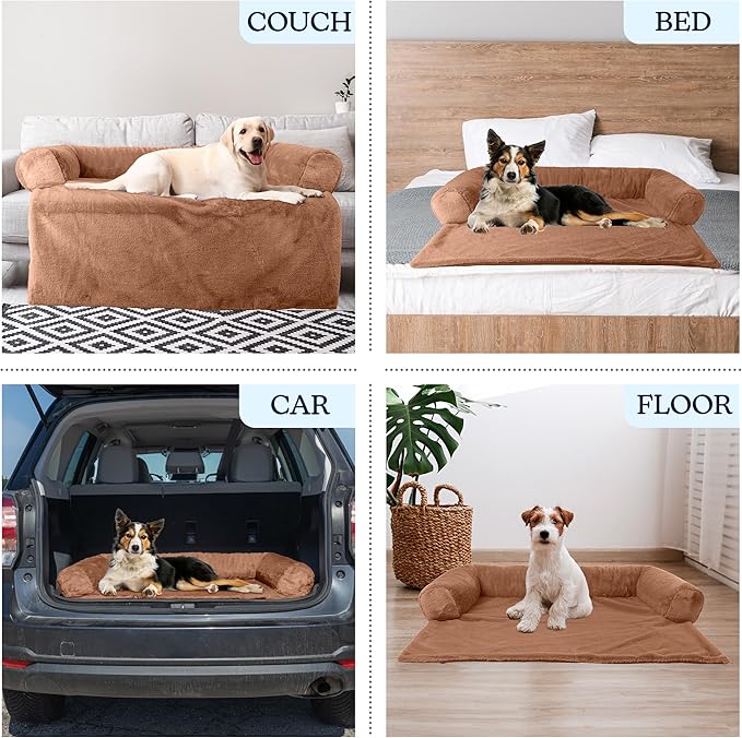 PETMAKER Couch Cover for Dogs Washable - 36x36in Plush Dog Couch Cover Protector for Medium Pets - Washable Pet Furniture Protector with Foam Bolster and Non-Slip Bottom - Puppy Essentials (Beige)