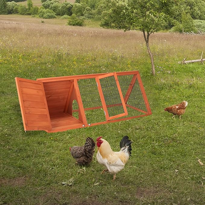 50" Outdoor Triangular Wooden Bunny Rabbit Hutch/Guinea Pig House with Run,Indoor Outdoor Bunny Cage Rabbit House, Guinea Pig Hutch, Pet House for Small Animals