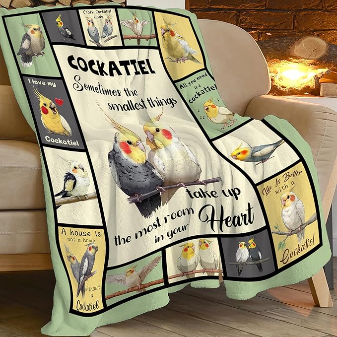 Parrot Bird Throw Blanket Cute Cockatiel Stuff Gifts for Kids Girls Boys Adults Women Men Soft Cozy Warm Plush Fluffy Fuzzy Fleece Blanket Decor 60''X80''