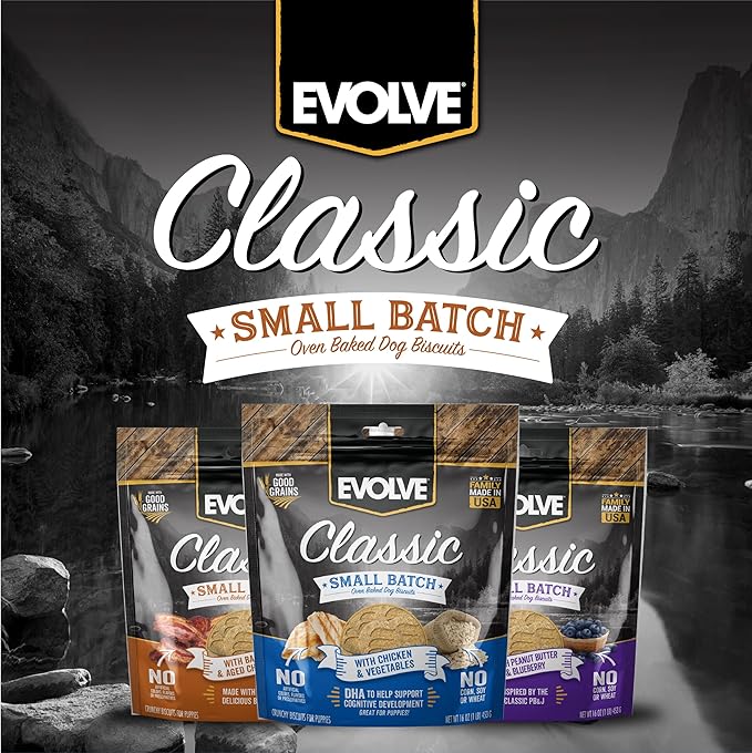 Evolve Classic Small Batch Oven Baked with Bacon and Aged Cheddar Cheese Biscuits Dog Treats, 16oz