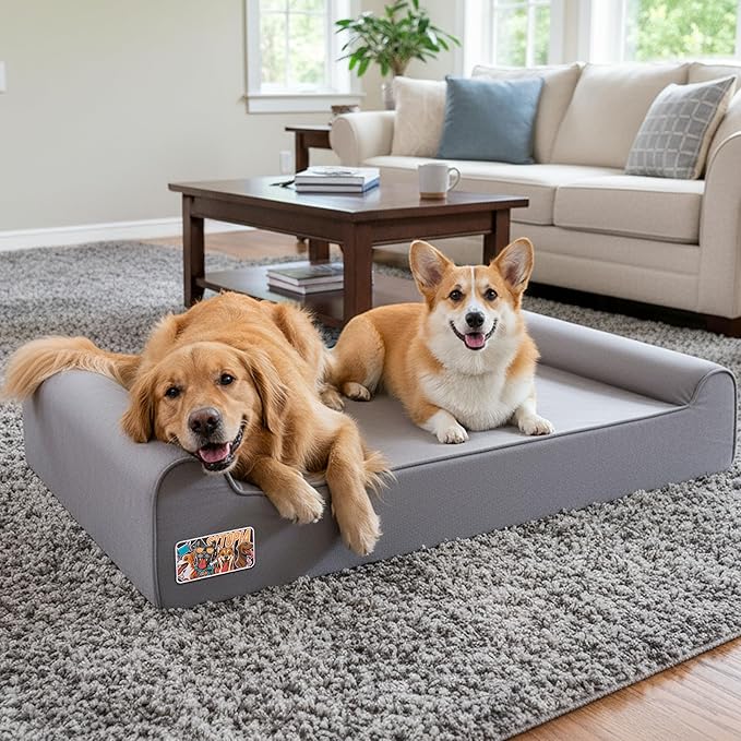 Sytopia 7" Thick Orthopedic Dog Beds for Extra Large Dogs, 35D Memory Foam Dog Beds with Durable Waterproof Liner & Removable Washable Cover & Smart Design, Supports up to 150 lbs, Grey
