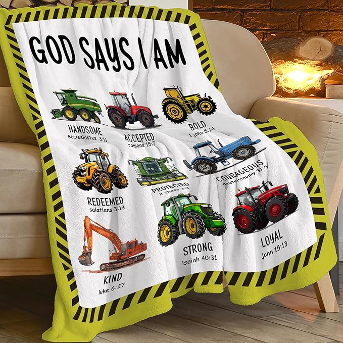 Tractor Throw Blanket Farm Tractor Stuff Gifts for Kids Girls Boys Adults Women Man Soft Cozy Warm Plush Fluffy Fuzzy Fleece Blanket Decor 50''X60''