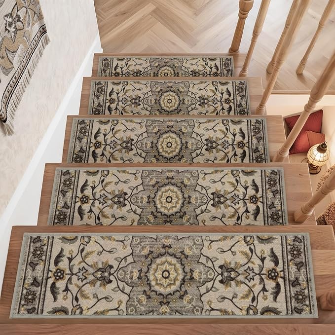 COSY HOMEER Stair Treads for Wooden Steps Washable Non Slip Stair Treads 8" X 30" Soft Stair Carpet Treads Reusable Indoor Stair Runner Rug for Kids, Elders and Pets 15pcs