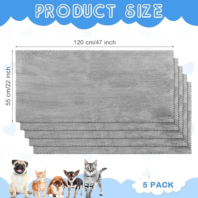 SmoothNovelty 5 Pcs Waterproof Guinea Pig Blankets Washable Small Animal Pee Pad Pet Blanket Sleep Bedding Mats Absorbent Guinea Pig Cage Liner Reusable Pet Sleep Pad(Gray,22" X 47",Classic)