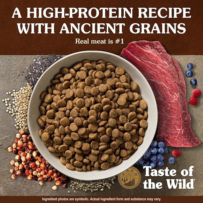 Taste of The Wild with Ancient Grains, Ancient Prairie Canine Recipe with Roasted Bison and Venison Dry Dog Food, Made with High Protein from Real Meat and Guaranteed Nutrients and Probiotics 28lb