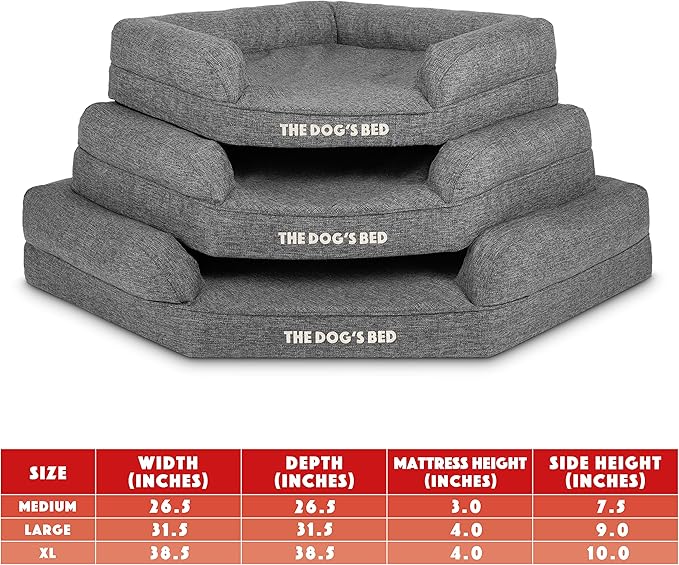 The Dog’s Bed Orthopedic Memory Foam Corner Dog Bed, Calming Surface – CertiPUR-Certified Foam, Largeinen Fabric, Grey Linen, Large