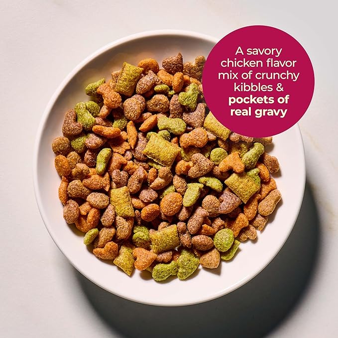 Meow Mix Gravy Bursts Savory Chicken Flavor Mix with Gravy Filled Pieces, Dry Cat Food, 13.5 Pound Bag