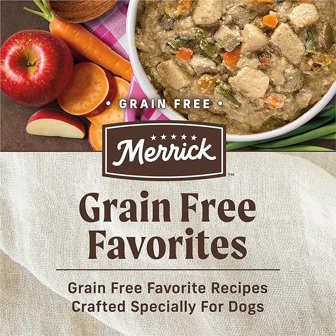 Merrick Grain Free Wet Dog Food, Premium Gluten Free Canned Variety Pack, Beef, Chicken and Turkey Recipes - (Pack of 12) 12.7 oz. Cans