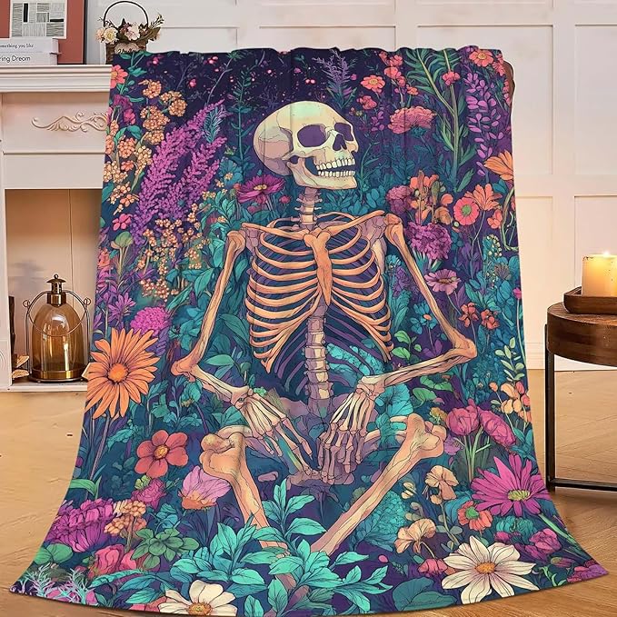 Skull Throw Blanket Skeleton Stuff Gifts for Kids Girls Boys Adults Women Man Soft Cozy Warm Plush Fluffy Fuzzy Fleece Blanket Decor 50''X60''