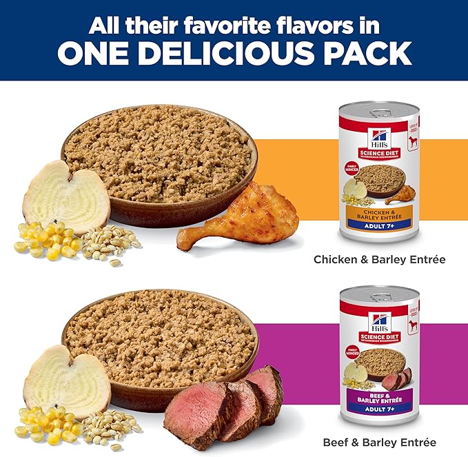 Hill's Science Diet Adult 7+, Senior Adult 7+ Premium Nutrition, Wet Dog Food, Variety Pack: Chicken & Barley; Beef & Barley Loaf, 13 oz Can Variety Pack, Case of 12
