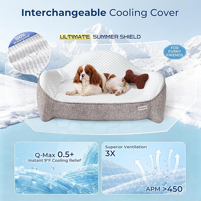 Cooling Orthopedic Dog Bed Medium Size Dog, High-Resilience Memory Foam Support, All-Season Comfort Pet Bed with 3 Washable Removable Cover & Waterproof Liner, Never Sag Dog Couch with Bone Toy