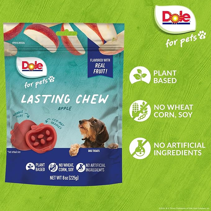Dole for Pets Freshly Fetched Lasting Chew, Apple Flavor Dog Treats, Small Breeds, No Wheat, Corn, Soy, Artificial Flavors, Colors, or Animal Products, 8 Ounces, 10 Chews