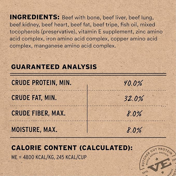 Vital Essentials Freeze Dried Dog Food, Raw Beef Crunchy Mini Nibs | Complete Meal or Topper | 96% Beef, Organs & Bone | Limited Ingredient, High Protein, Grain Free Dry Dog Food | 14 oz Bag