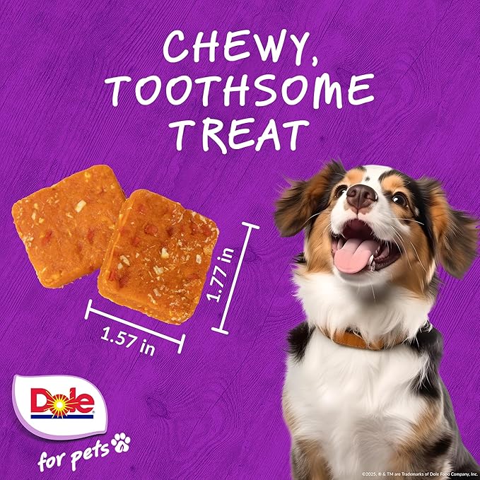 Dole for Pets Fruit Jerky Bites Dog Treats, Carrot and Coconut Flavor, Chewy Treats Flavored with Real Fruit and Vegetables, No Wheat, Corn, Soy, Artificial Flavors, Colors, or Preservatives, 6 Oz