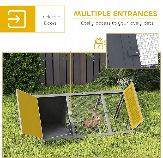 PawHut Rabbit Hutch Outdoor, Wooden Chicken Coop with Run, Outdoor Small Animal Cage for Rabbit, Small Duck and Chicken, for Garden, Backyard, Farms, 45" x 20.5" x 18", Grey