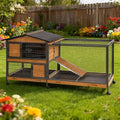 Large Rabbit Hutch Indoor with Chew-Proof Full Metal Frame, Bunny Cage Outdoor with 2-Story Guinea Pig Cages with 6 Wheels, 3 Pull-Out Trays, Waterproof Asphalt Roof, 62" L - Orange