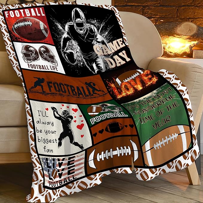 Football Blanket Sports Football Throw Blanket Gifts for Player Kids Girls Boys Adults Women Man Super Soft Cozy Plush Fluffy Fuzzy Fleece Blanket Decor 50''X60''