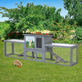 COZIWOW Large Wooden Rabbit Hutch Outdoor Indoor, 94.5" L 2-Level Bunny Cage for 2 or More Small Animals with Removable Tray & Multiple Entrances (Grey)