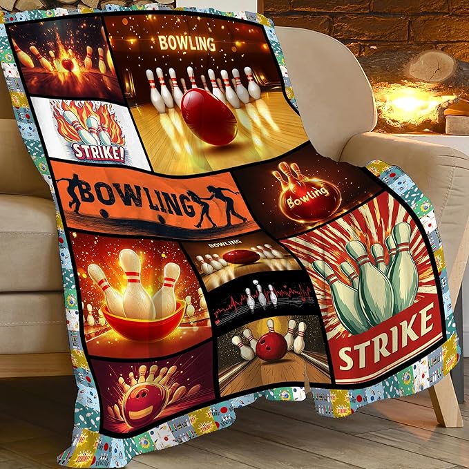 Bowling Blanket Bowling Throw Blanket Gifts for Bowling Lovers Women Men Boys Girls Kids Adults Super Soft Cozy Plush Fluffy Fuzzy Fleece Blanket Home Decor 40''X50''
