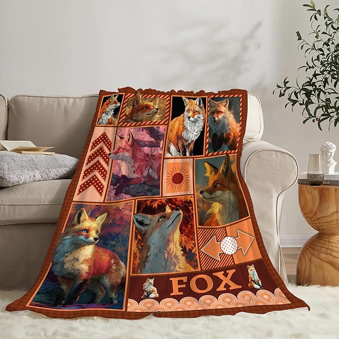 Fox Throw Blanket Orange Fox Stuff Gifts for Kids Girls Boys Adults Women Men Soft Cozy Warm Plush Fluffy Fuzzy Fleece Blanket Decor 60''X80''
