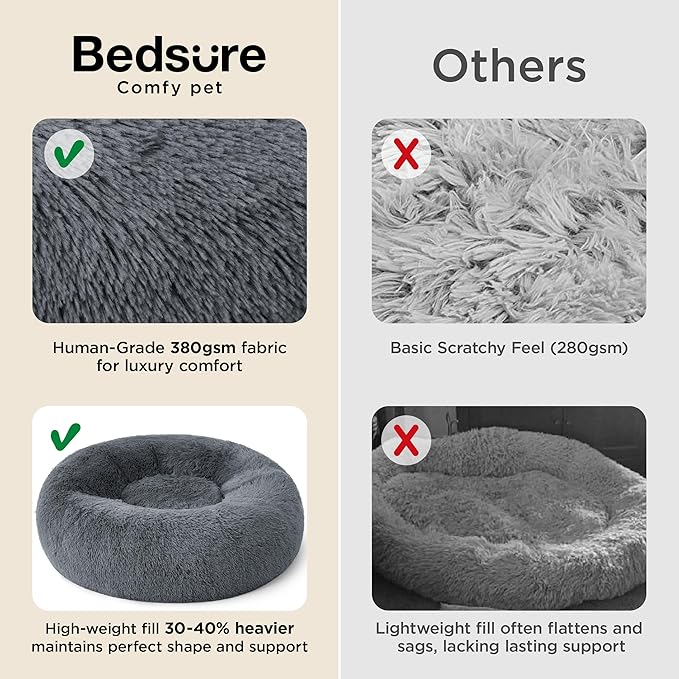 Bedsure Calming Dog Bed for Medium Dogs - Donut Washable Medium Pet Bed, 30 inches Anti-Slip Round Fluffy Plush Faux Fur Cat Bed, Fits up to 45 lbs Pets, Dark Grey
