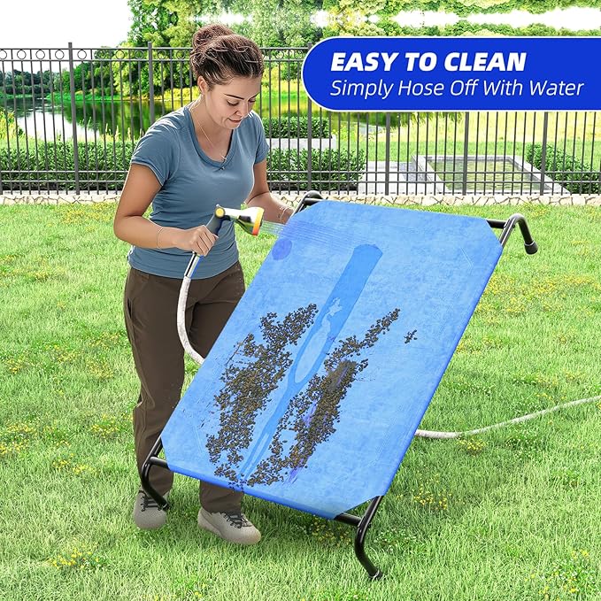 Simple Trending Raised Dog Bed for Large Dogs, Waterproof XL Dog Cot, Outdoor Cooling Elevated Pet Bed, 47.75" x 30.5", Blue