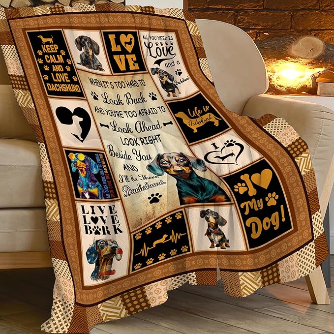 Dachshund Throw Blanket Weiner Dog Dachshund Puppy Stuff Gifts for Dog Lover Kids Girls Boys Adults Women Men Soft Cozy Warm Plush Fluffy Fuzzy Fleece Blanket Decor 50''X60''