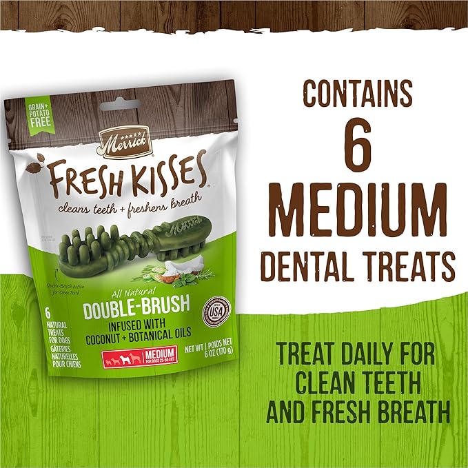 Merrick Fresh Kisses Dental Chews Infused with Coconut and Botanical Oils, Medium Dog Chews for Dogs 25-50 lbs, 1.88 lb Box