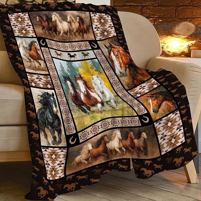 Horse Throw Blanket Horse Stuff Gifts for Kids Girls Boys Adults Women Men Soft Cozy Warm Plush Fluffy Fuzzy Fleece Blanket Decor 40''X50''