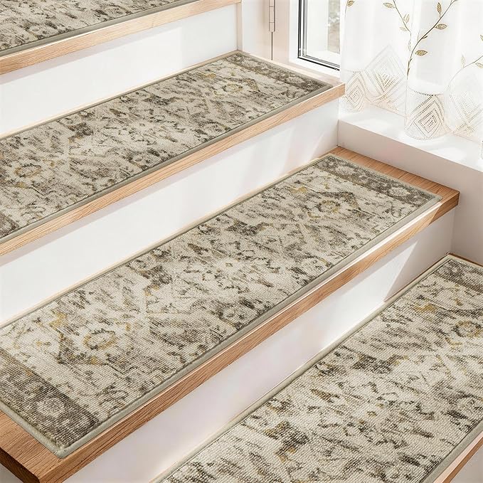 COSY HOMEER Stair Treads for Wooden Steps Washable Non Slip Stair Treads 8" X 30" Soft Stair Carpet Treads Reusable Indoor Stair Runner Rug for Kids, Elders and Pets 15pcs