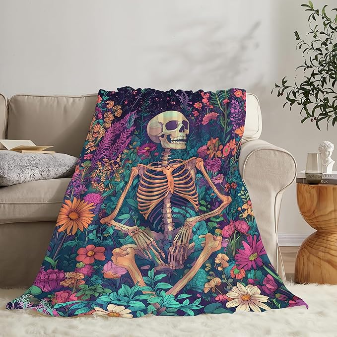 Skull Throw Blanket Skeleton Stuff Gifts for Kids Girls Boys Adults Women Man Soft Cozy Warm Plush Fluffy Fuzzy Fleece Blanket Decor 50''X60''