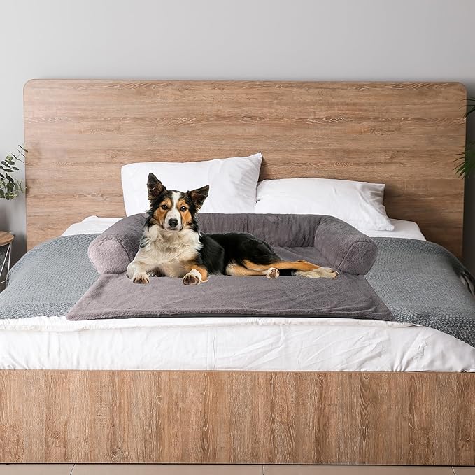 Couch Cover for Dogs Washable - 36x36in Plush Dog Couch Cover Protector for Medium Pets - Washable Pet Furniture Protector with Foam Bolster and Non-Slip Bottom - Puppy Essentials by PETMAKER (Gray)