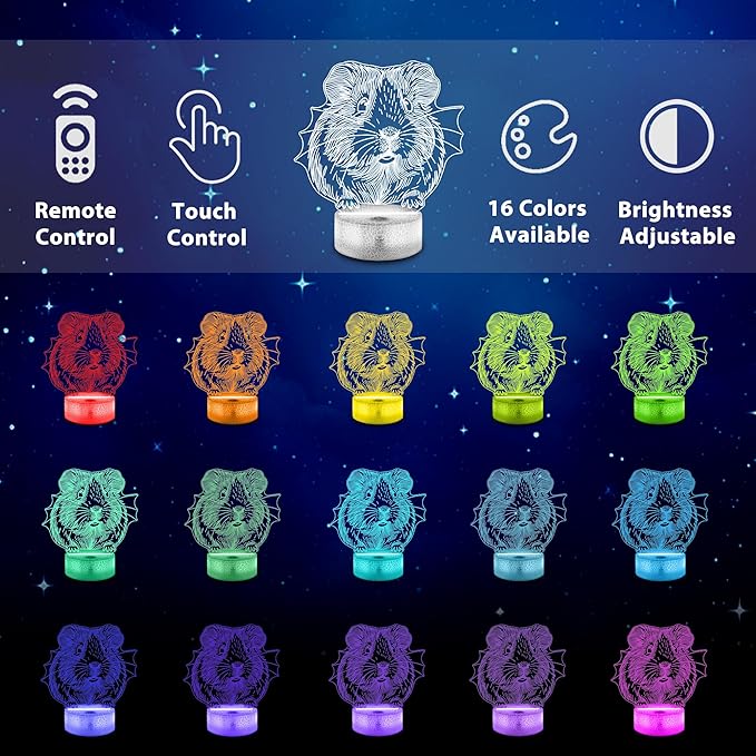 Ammonite Guinea Pig Night Light, 3D LED Lamp with Remote, 16 Color Changing & Timer, Room Decor Light, Vibrant Ambient Lighting, Birthday Xmas Gift for Kids Adults