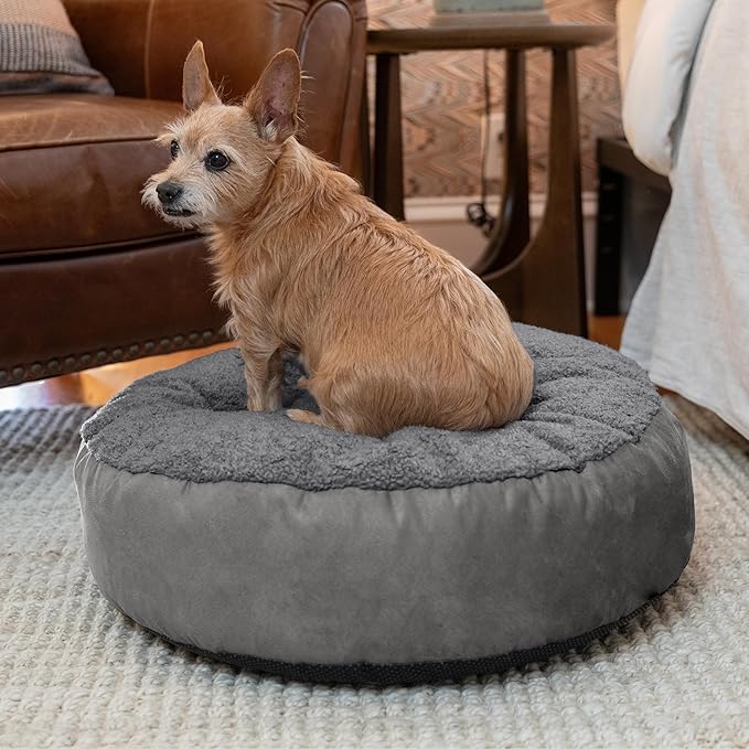 JAXX Robbi Dog Bed Bean Bag – Round Bed with Machine Washable Cover and No-Slip Base - Supportive Memory Foam for Senior Dogs & Joint Pain Relief - Ultimate Comfort & Luxury - Small, Grey/Charcoal