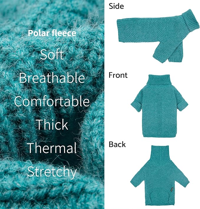 Fitwarm Turtleneck Dog Knitted Sweater, Thermal Winter Clothes for Small Dogs - Boy, Girl, Doggy Pullover Jumper, Pet Outfit, Teal Blue, XS