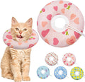 Seyezo Cat Cone Soft Collar, Adjustable Cat Recovery Collar for Small Medium Large Cats, Cute Donut E Collar After Surgery, Anti-Lick Wound Healing Elizabethan Collar for Kittens (Pink Heart, Small)
