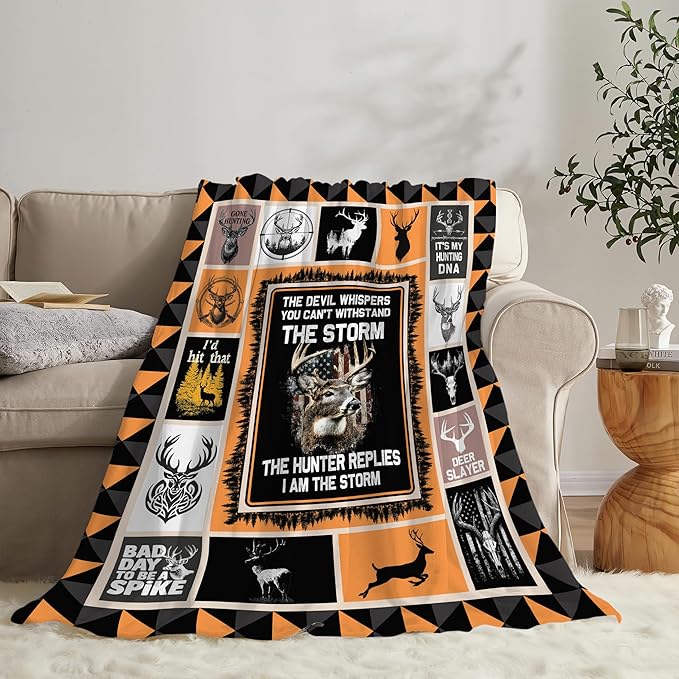 Deer Throw Blanket Hunting Deer Elk Stuff Gifts for Kids Girls Boys Adults Women Men Soft Cozy Warm Plush Fluffy Fuzzy Fleece Blanket Decor 60''X80''