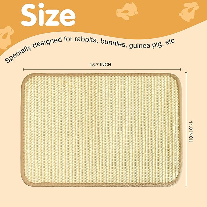 Rabbit Toys & Bunny Mat, Natural Sisal Nesting Pad Scratching Pad for Indoor Cage, 2-in-1 Bedding Mat & Chew Toy for Teething & Play, Helps Nail Health (2PCS, 16x12in)